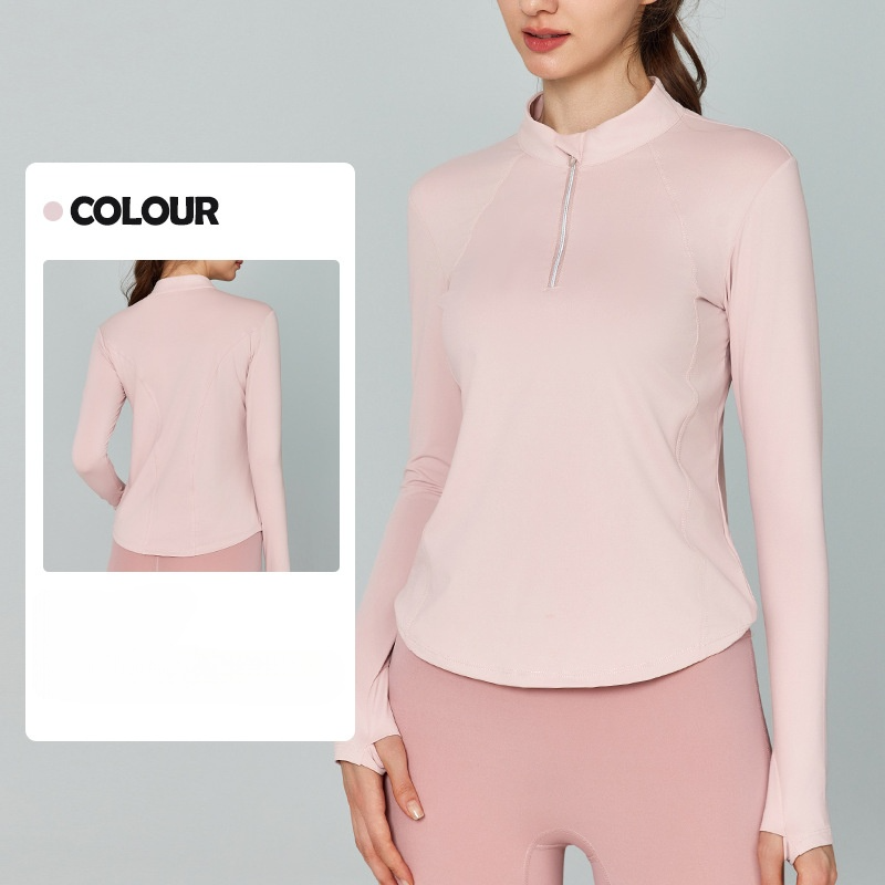 Women's new reflective half-zipper waist-closing fitness coat