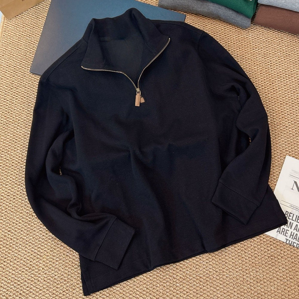 Women's semi-zipper pullover stand collar long sleeve knitted sweater polo shirt