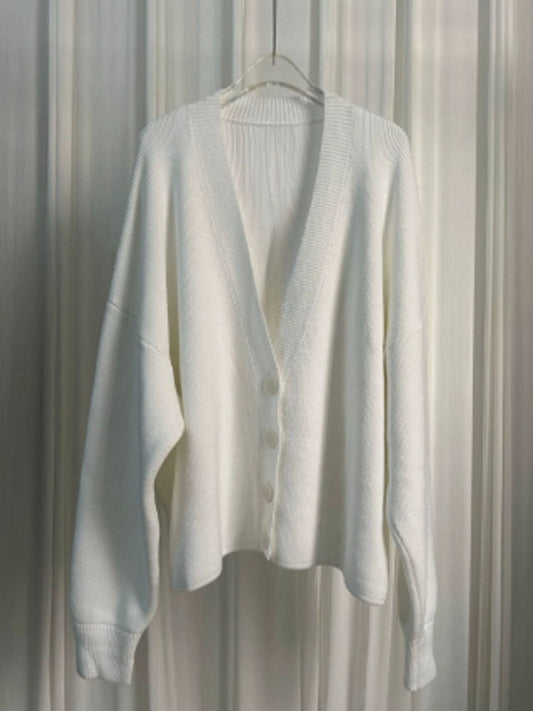 Women's casual loose knit long-sleeved cardigan V-neck coat