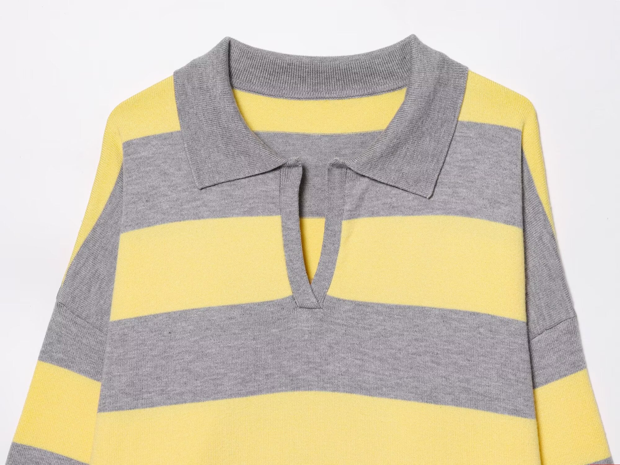 Women's casual soft texture striped knitted polo shirt