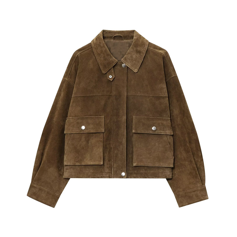 Women's suede Faux Leather pilot jacket Coat
