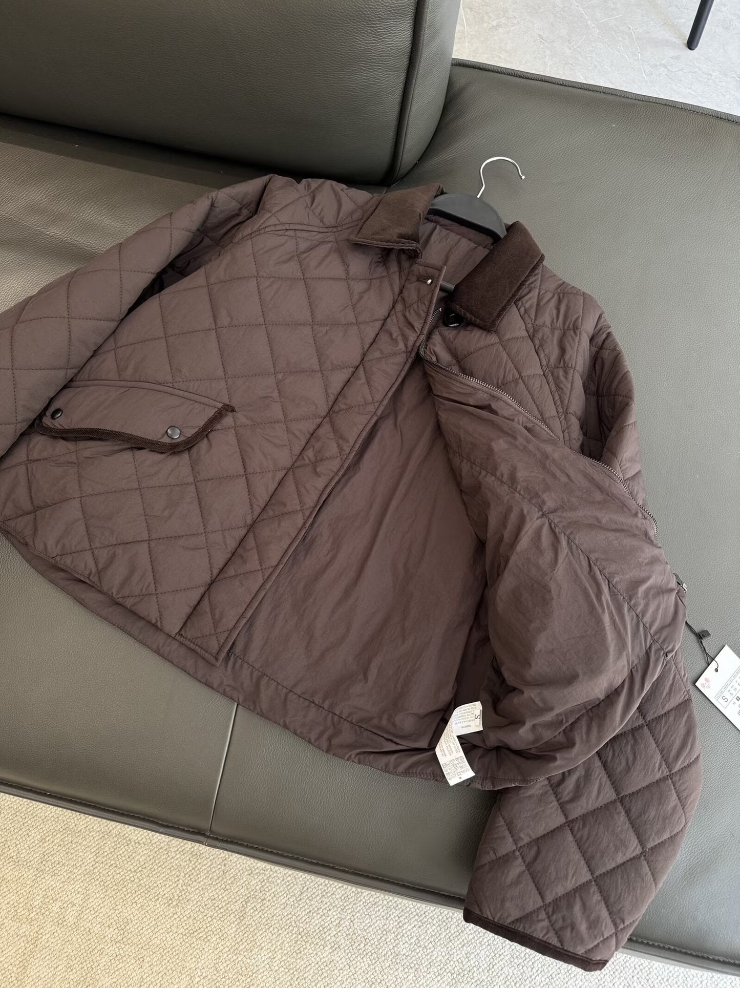 Women's winter fashion loose diamond grid corduroy lapel cotton jacket