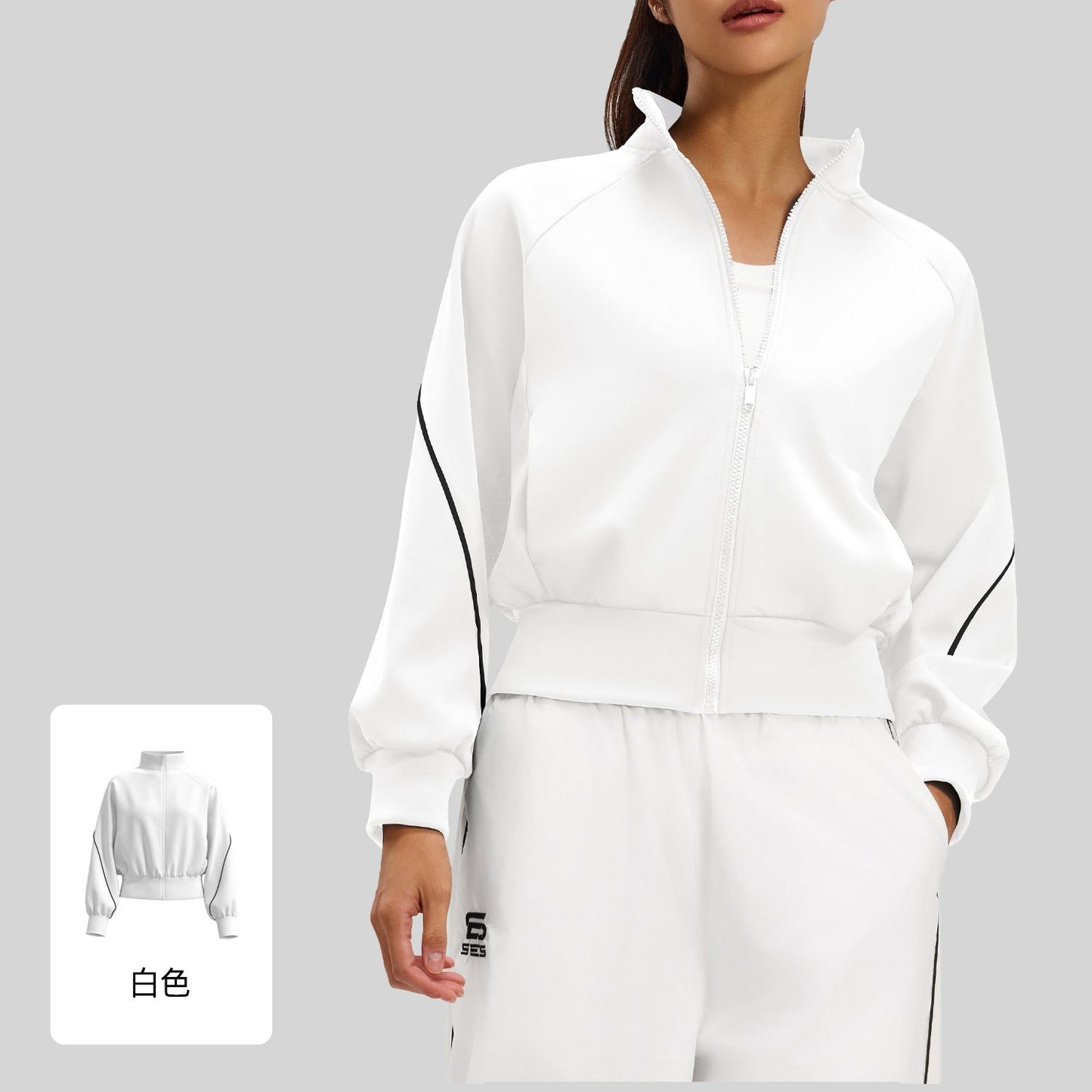 Women's autumn and winter contrast striped fleece yoga jacket