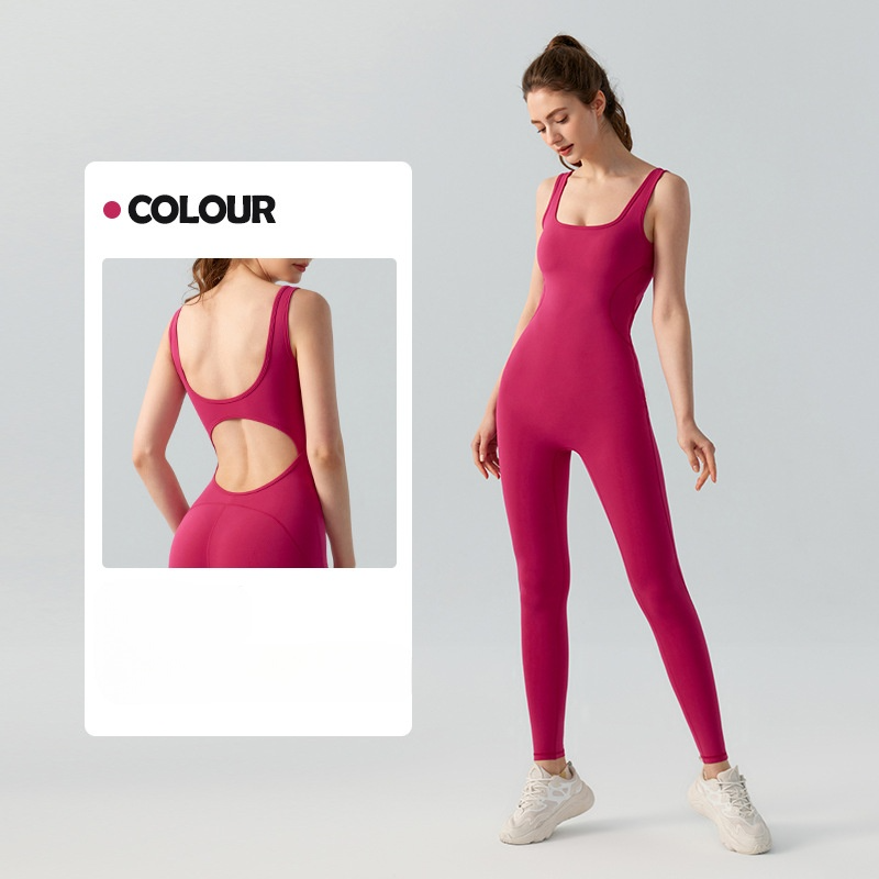 Women's new tight nude yoga jumpsuit with chest pad