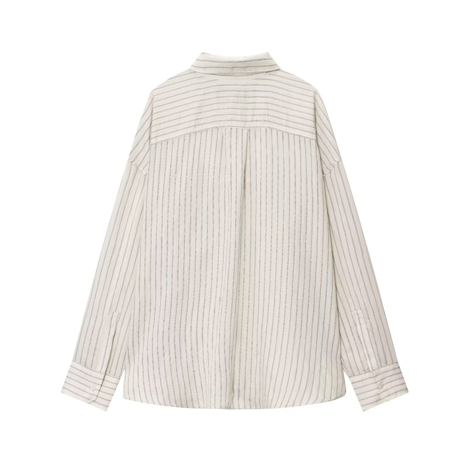 Women's new fashion loose striped lapel long sleeved shirt