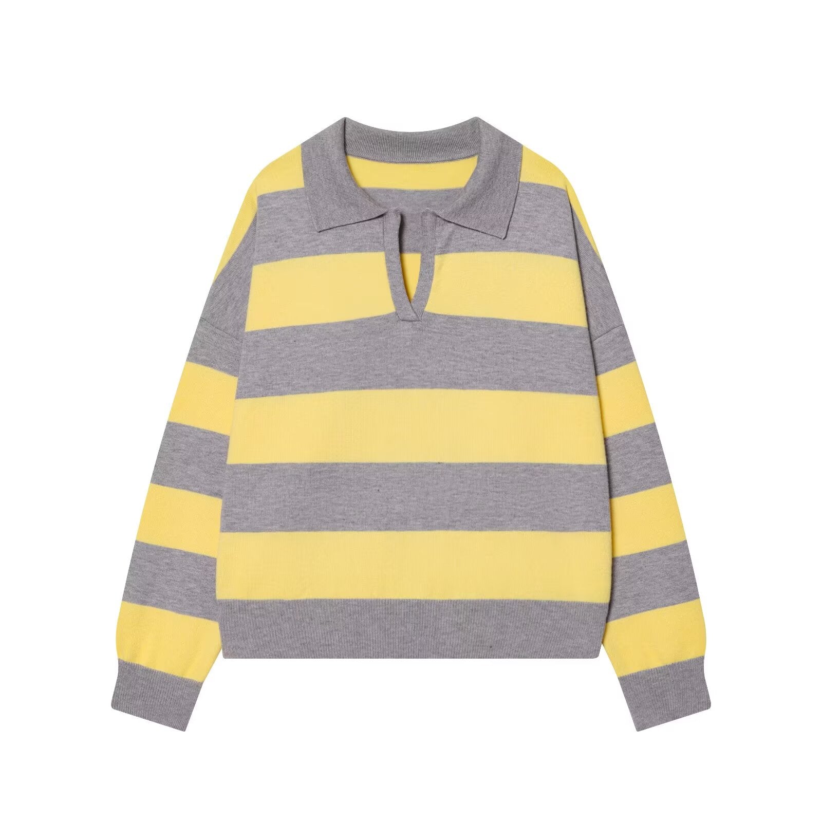 Women's casual soft texture striped knitted polo shirt