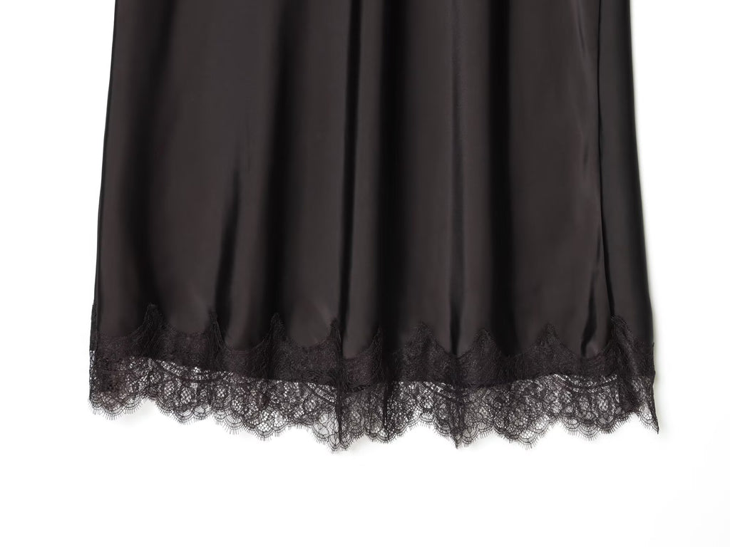 Women's lace hem satin texture MIDI skirt