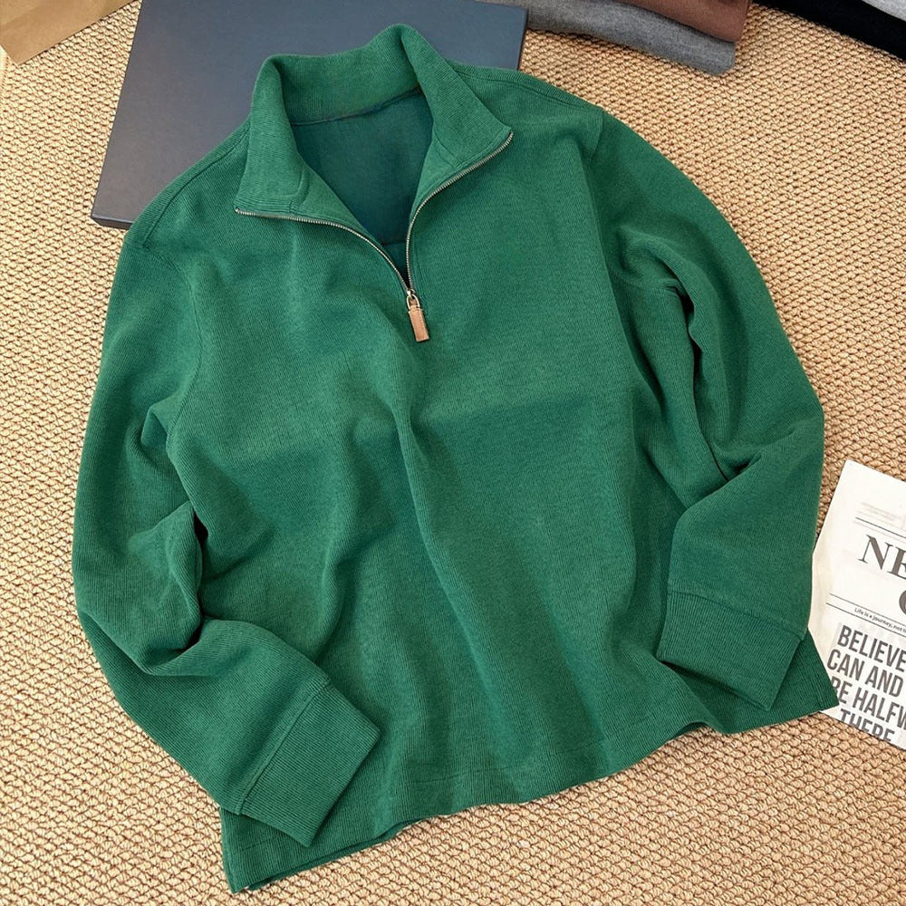 Women's semi-zipper pullover stand collar long sleeve knitted sweater polo shirt