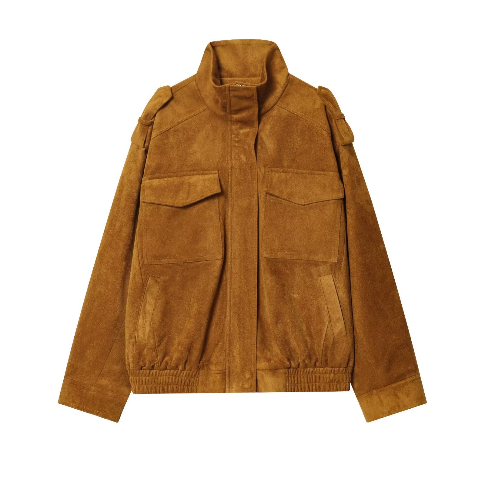 Women's stand collar suede textured jacket Coat