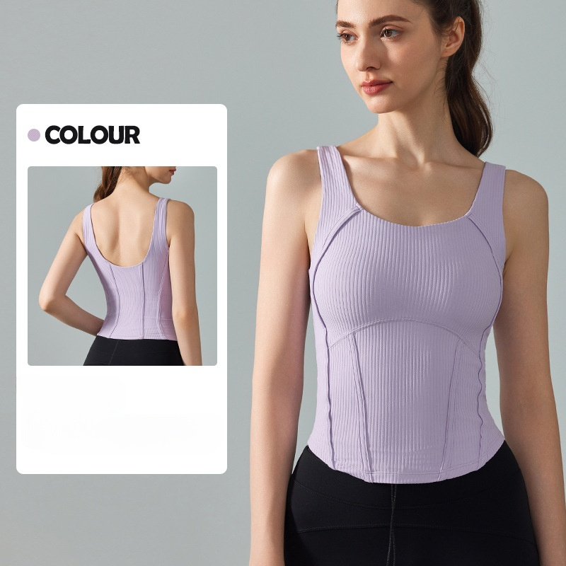 Women's new yoga vest with chest pad and waist suture