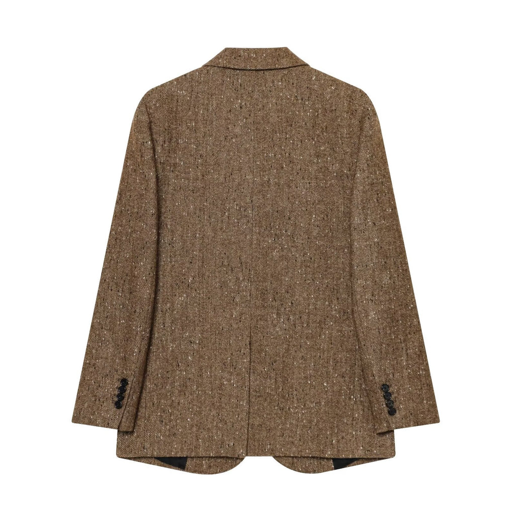 Women's loose blended herringbone diagonal Blazer Coat