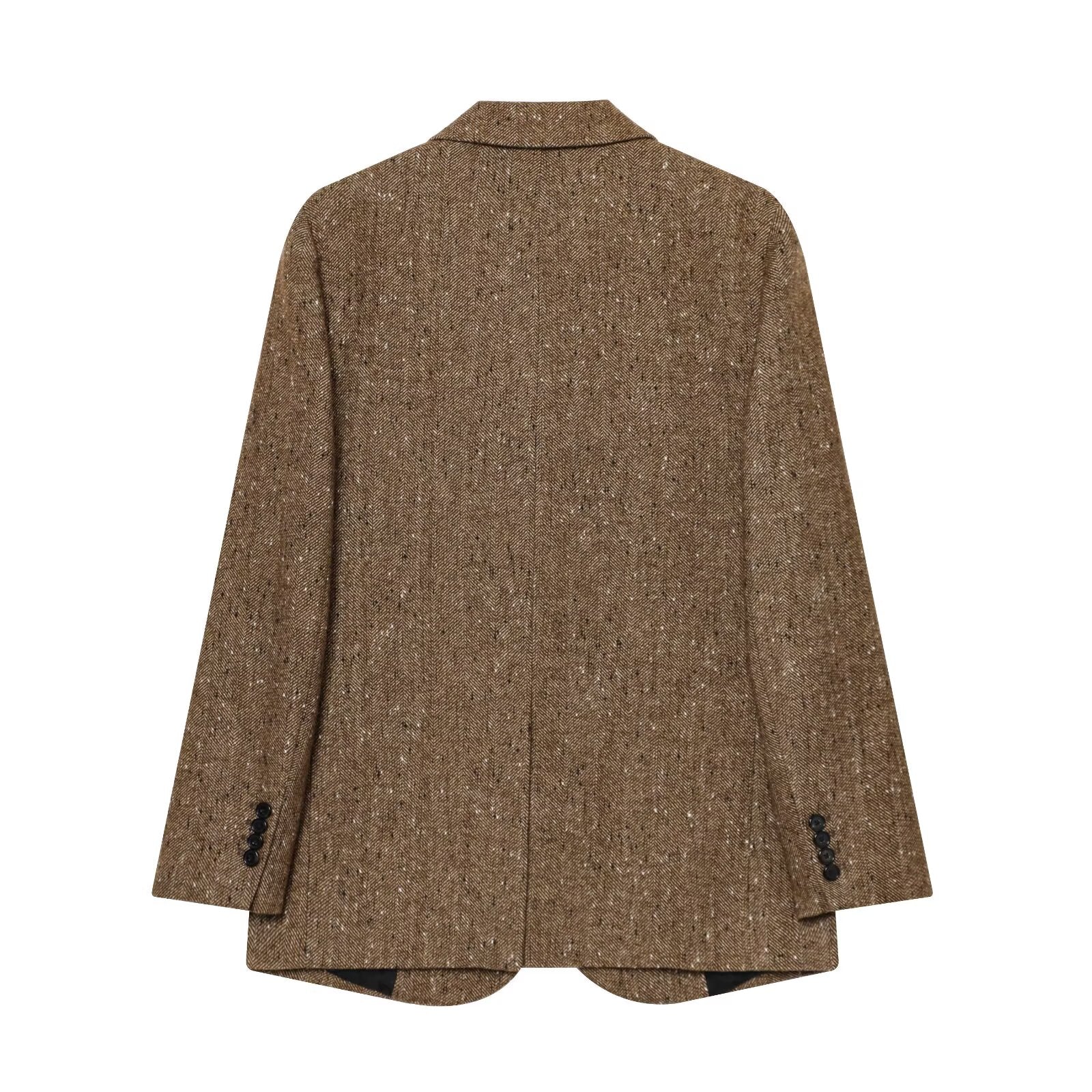 Women's loose blended herringbone diagonal Blazer Coat