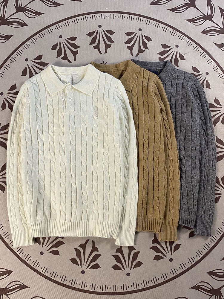 Women's embroidered POLO sweater with lapels