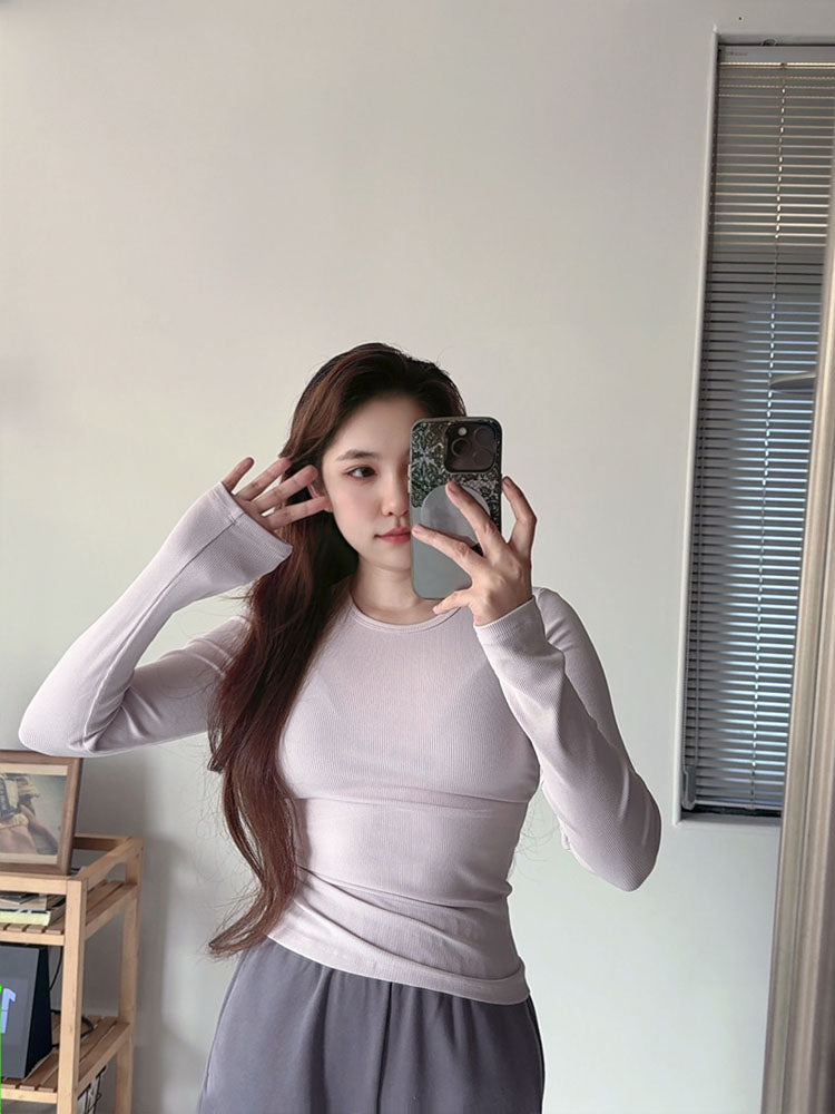 Women's new casual Joker slim and comfortable O-neck long-sleeved yoga bottoming shirt