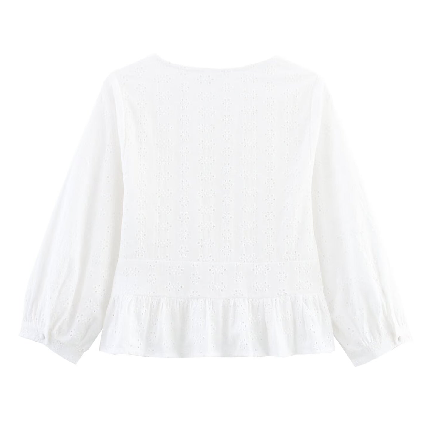 Women's hollowed out embroidered V-neck shirt