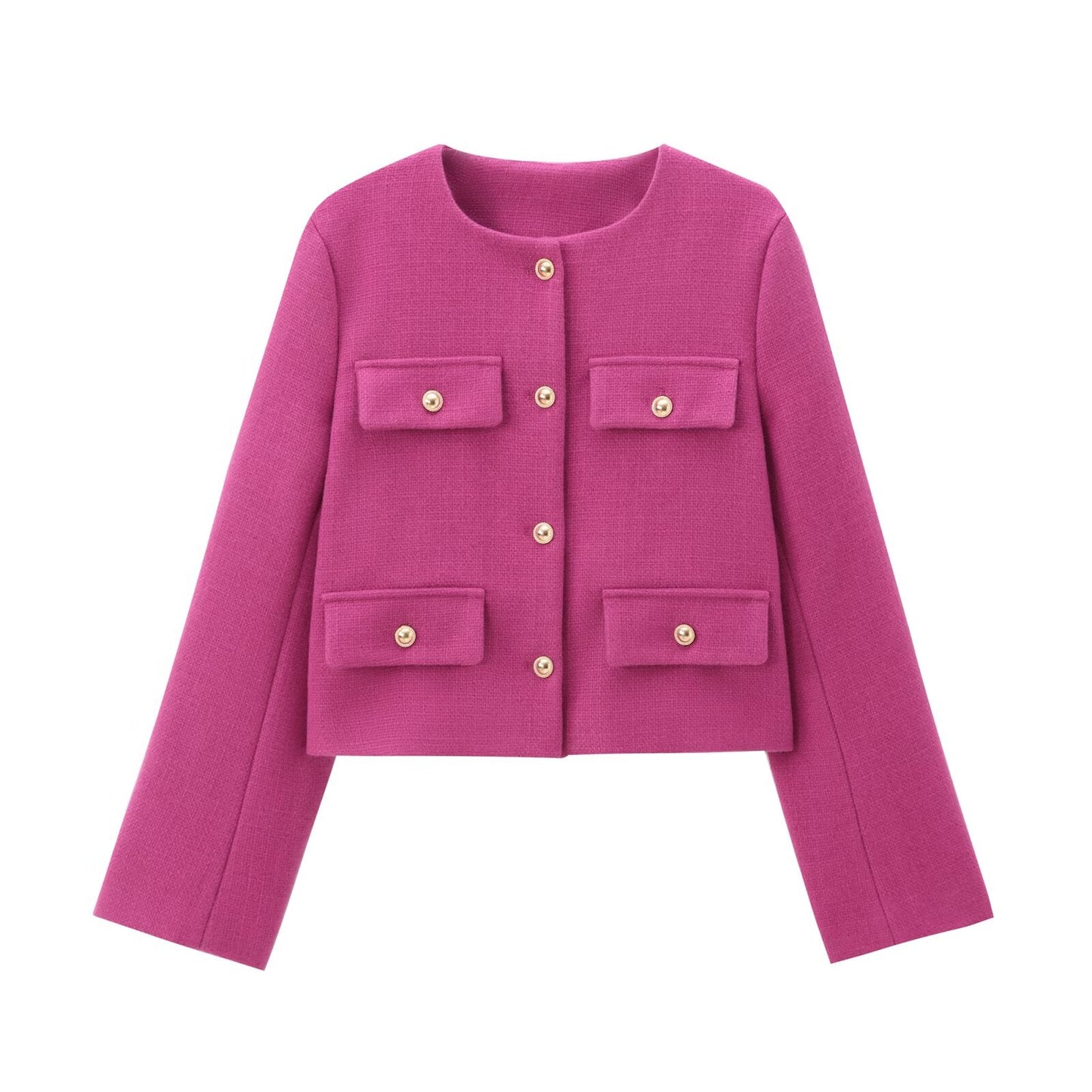 Women's new flip cover decoration short O Neck Blazer Coat