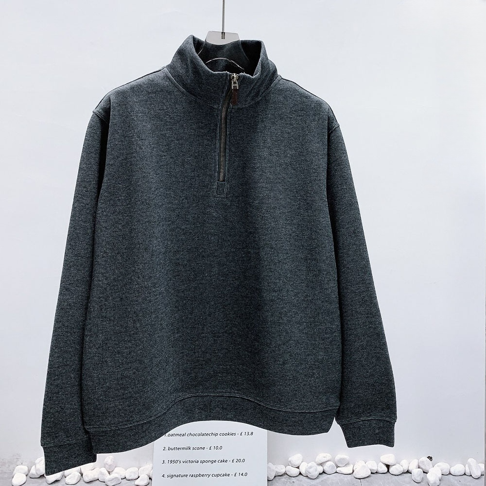 Women's new embroidered half-zipper lapel long-sleeved sweater