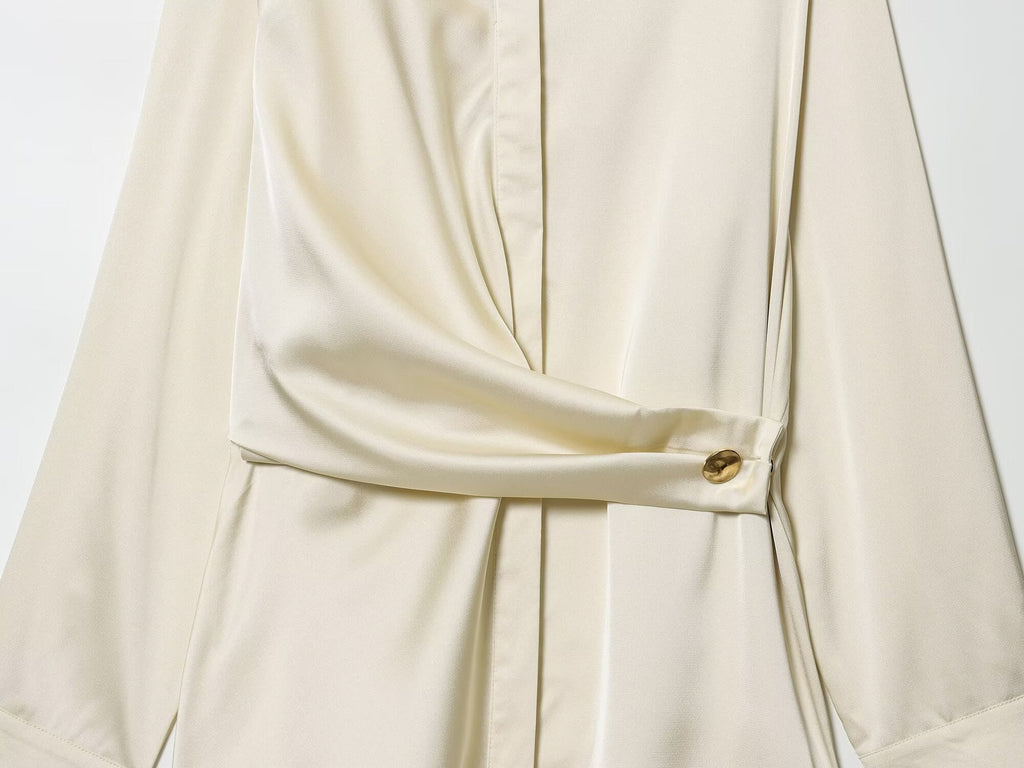 Women's new fashion knot decoration satin texture button up shirt