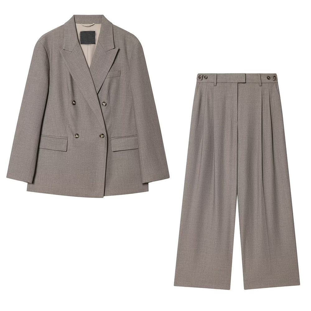 Women's loose double breasted lapel Blazer Coat +Pants
