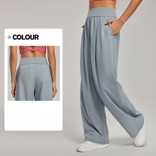 Women's new fashion Joker loose leisure sports high waist slim breathable straight pocket wide leg yoga pants.