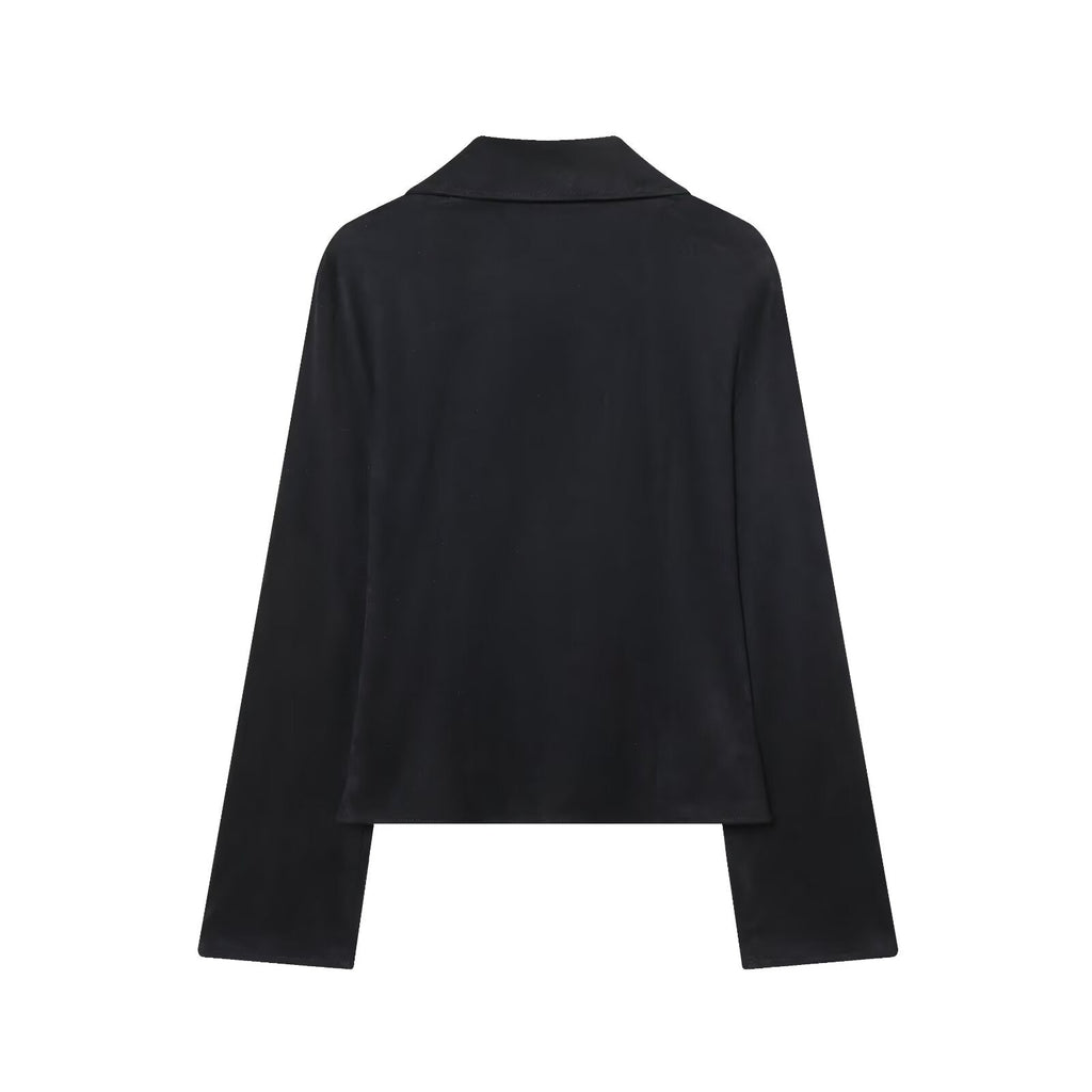 Women's black slim suede effect lace up shirt