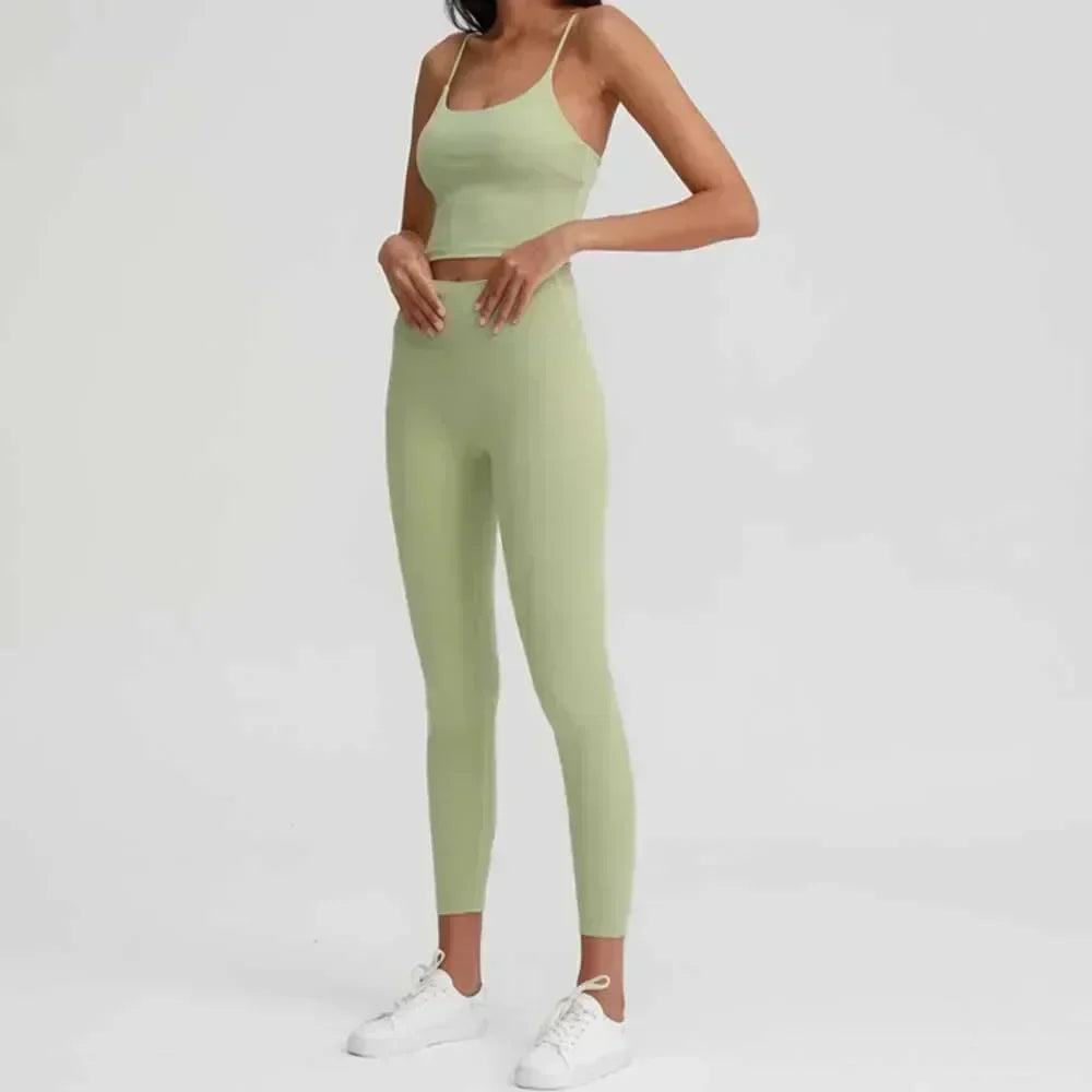 Women's Explosions Sanding Nude High Waist Yoga Suit Women's Fitness Suit Beauty Back Sports Bra.