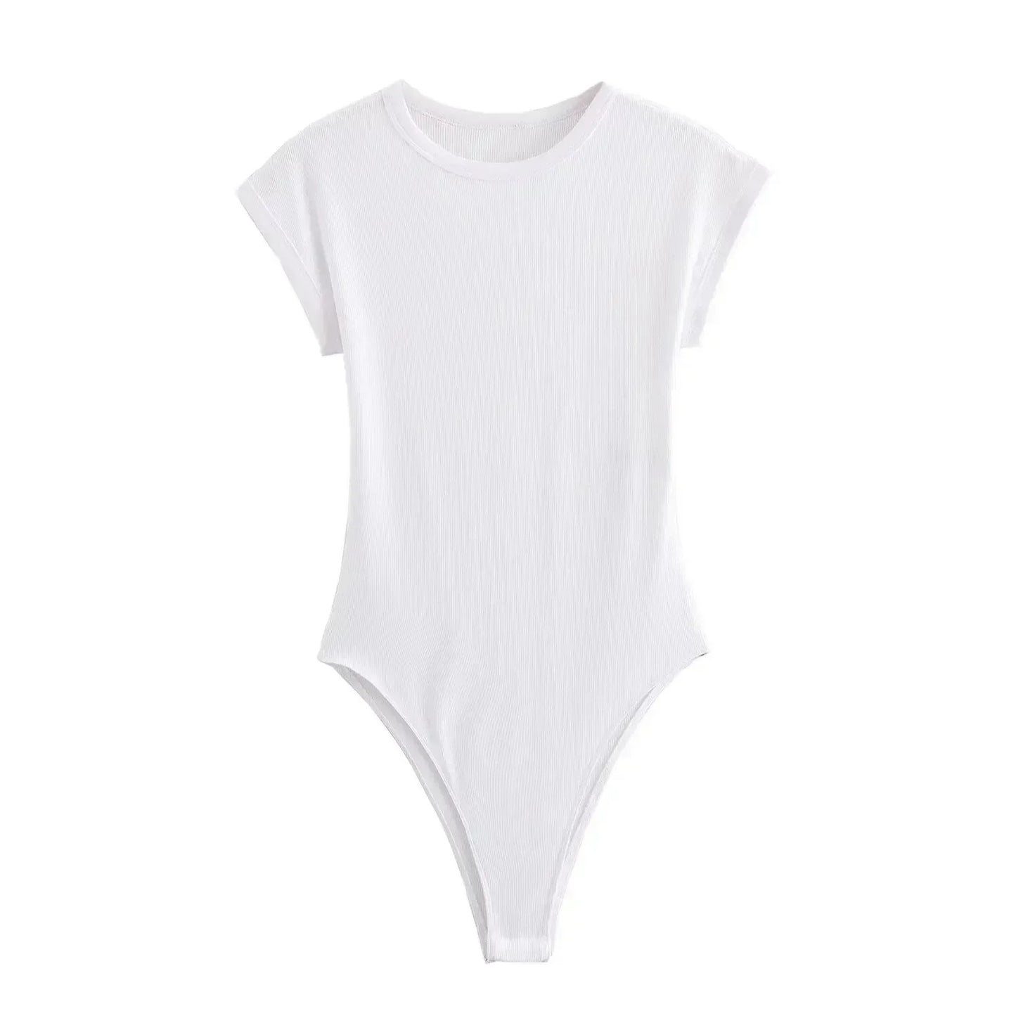 Women's New Chic Fashion Multi Color Slim O Neck Ribbed Knitted jumpsuit Retro Short sleeved Women's Short jumpsuit