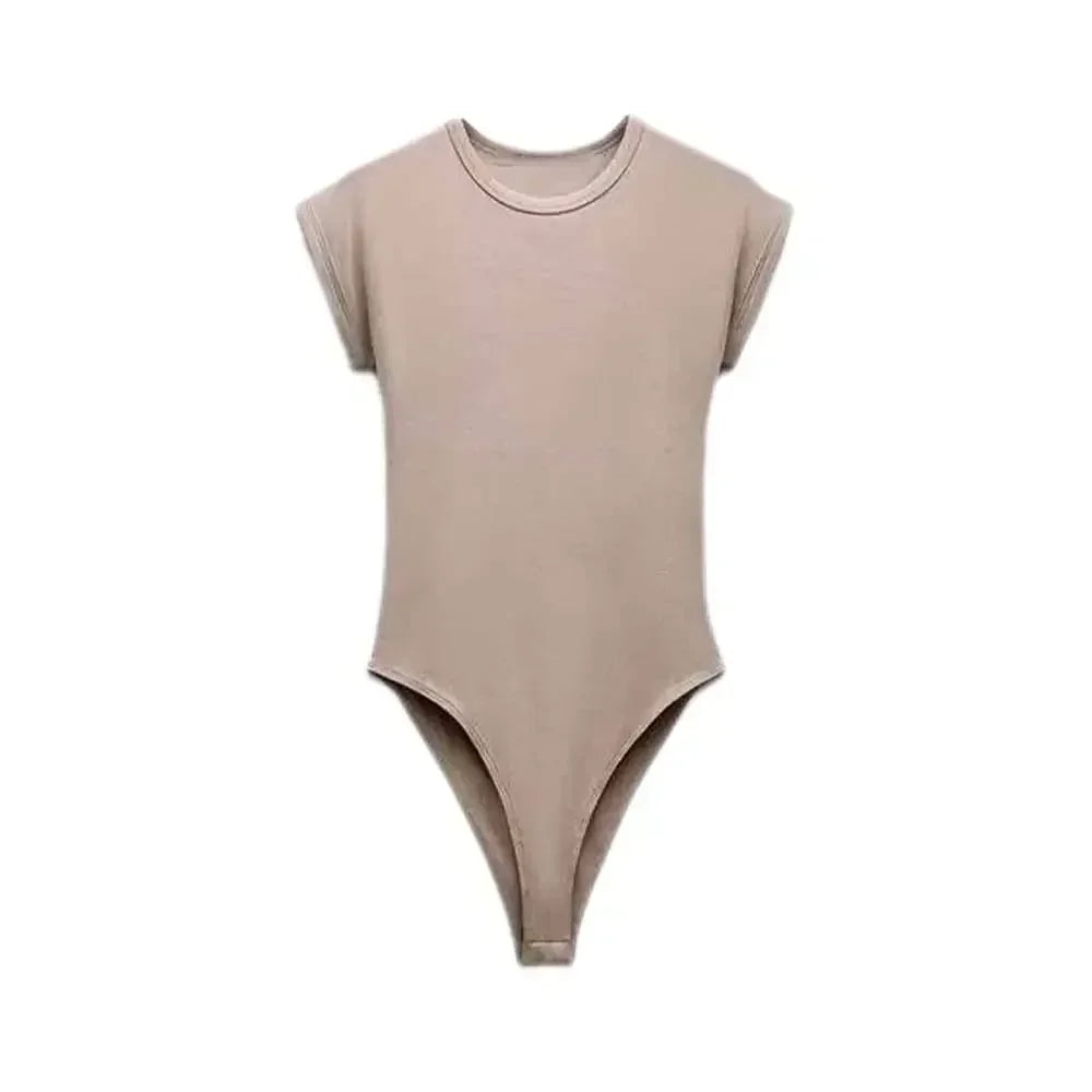 Women's New Chic Fashion Multi Color Slim O Neck Ribbed Knitted jumpsuit Retro Short sleeved Women's Short jumpsuit