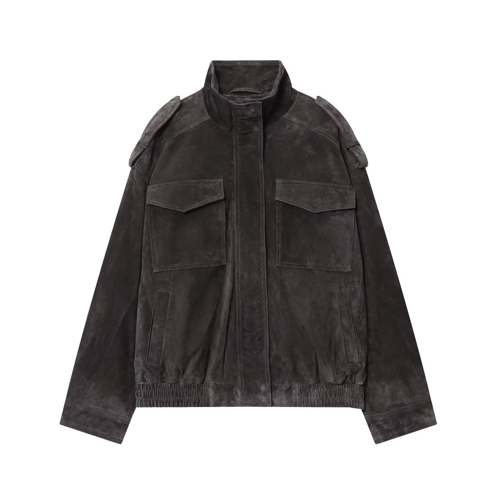 Women's stand collar suede textured jacket Coat