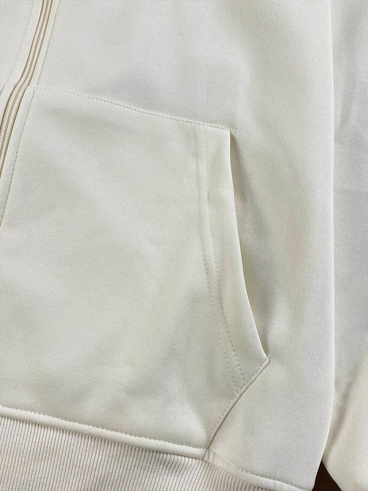 Women's new Joker embroidered sweater hooded pocket design long sleeve zipper coat.