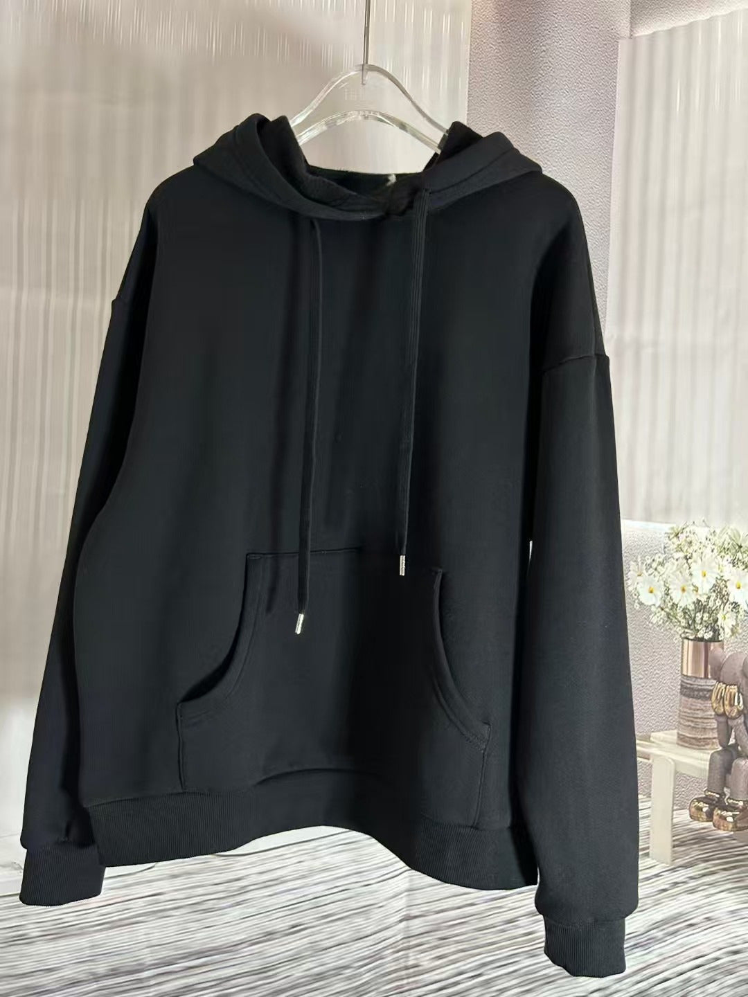 New versatile fleece drawstring hooded long-sleeved sweatshirt