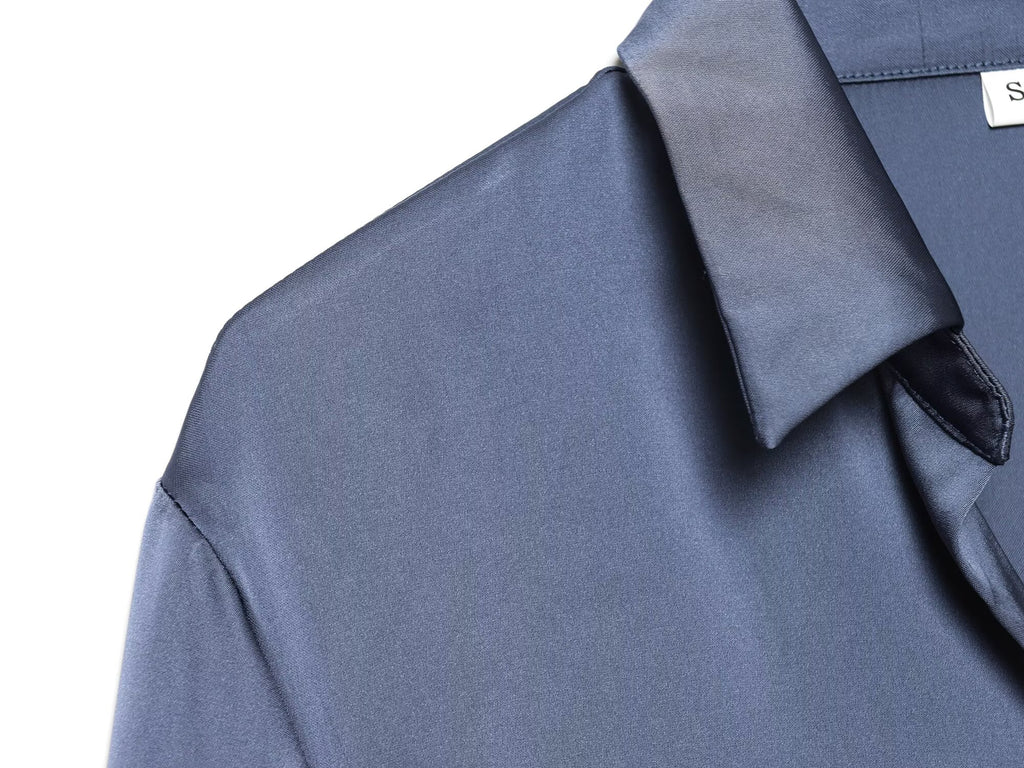 Women's casual satin textured lapel shirt