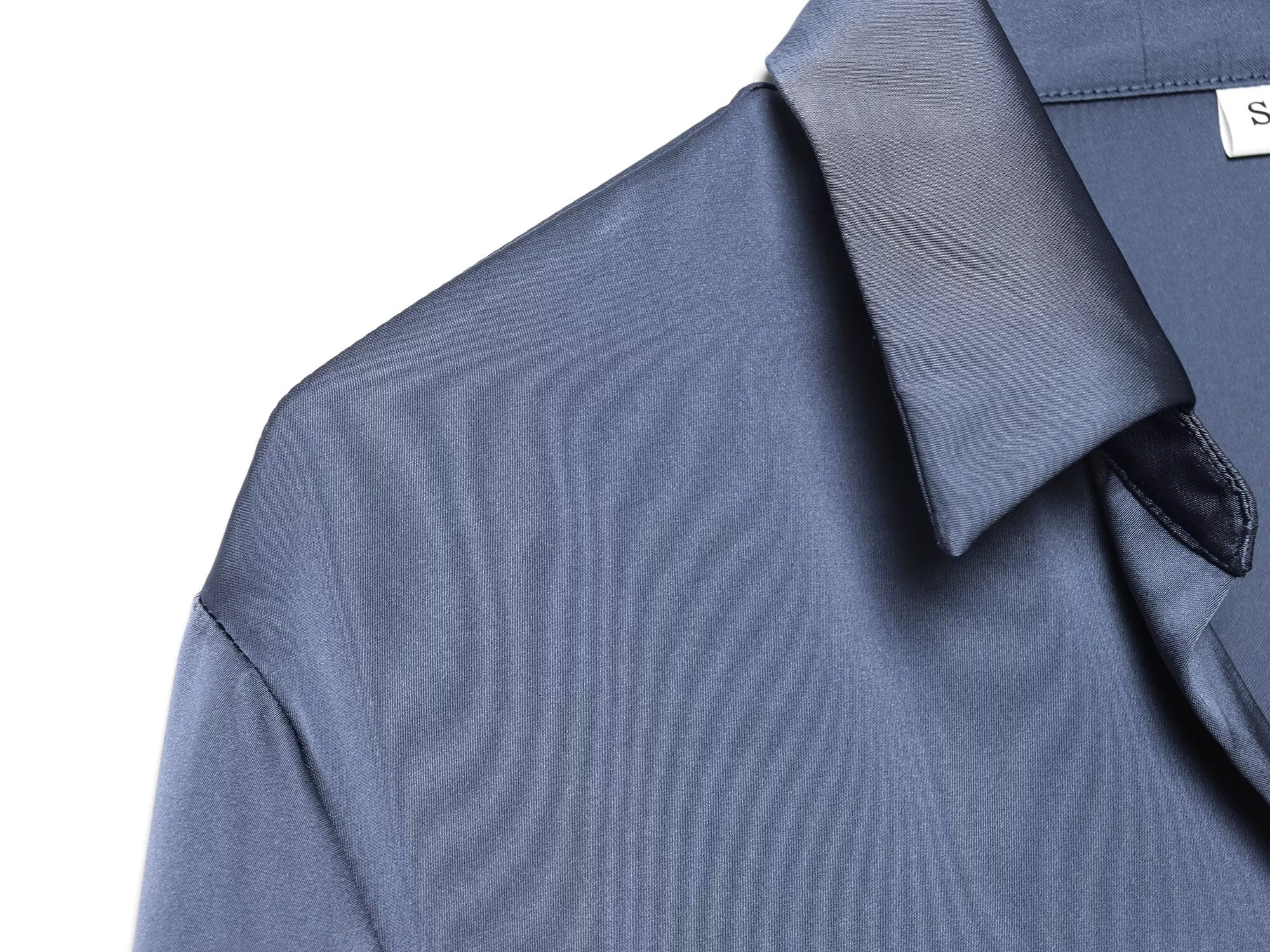 Women's casual satin textured lapel shirt