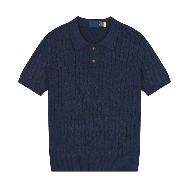 Women's new casual versatile lapel short-sleeved knitted sweater