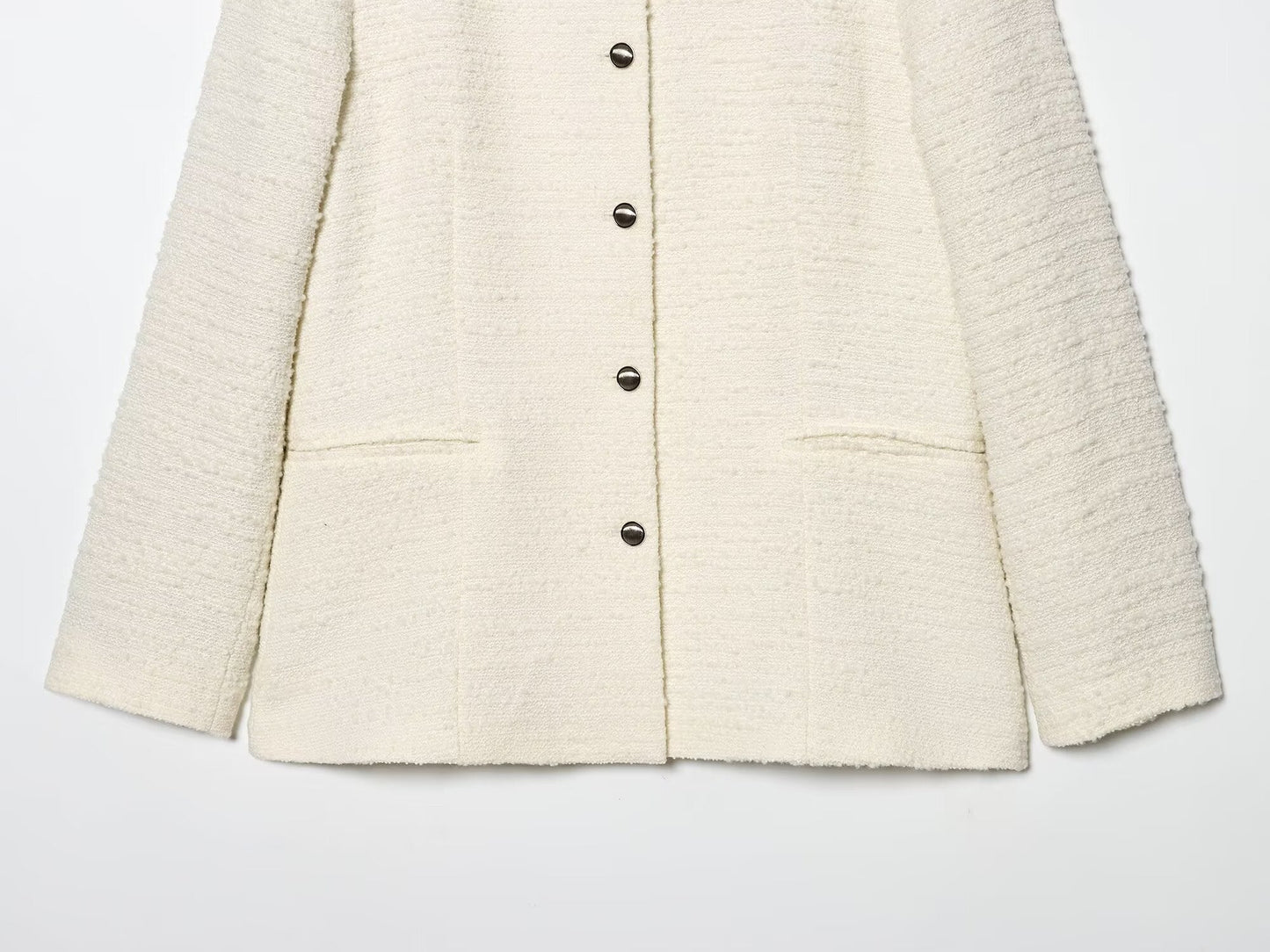 Women's round neck textured Blazer woolen Coat