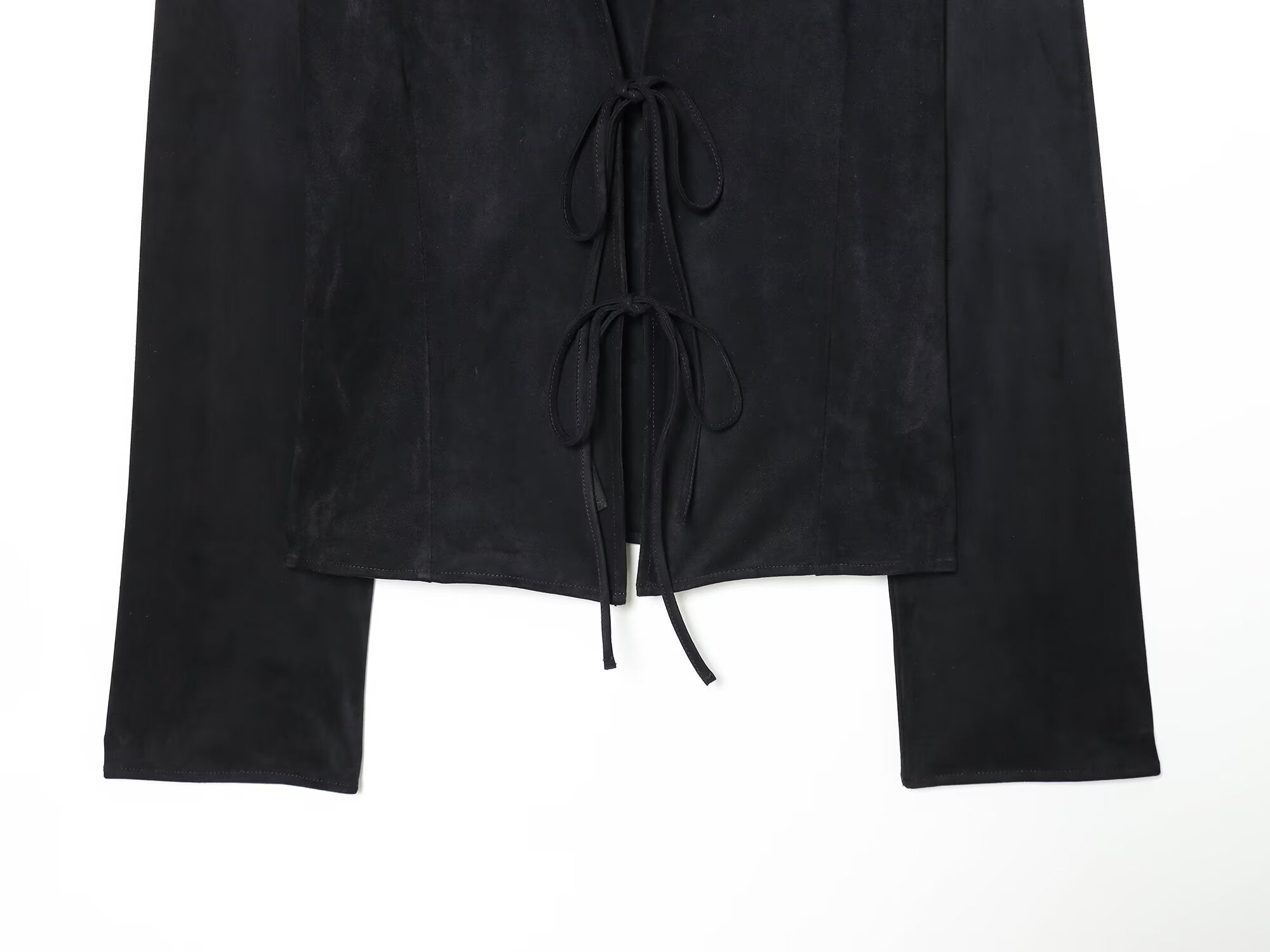 Women's black slim suede effect lace up shirt