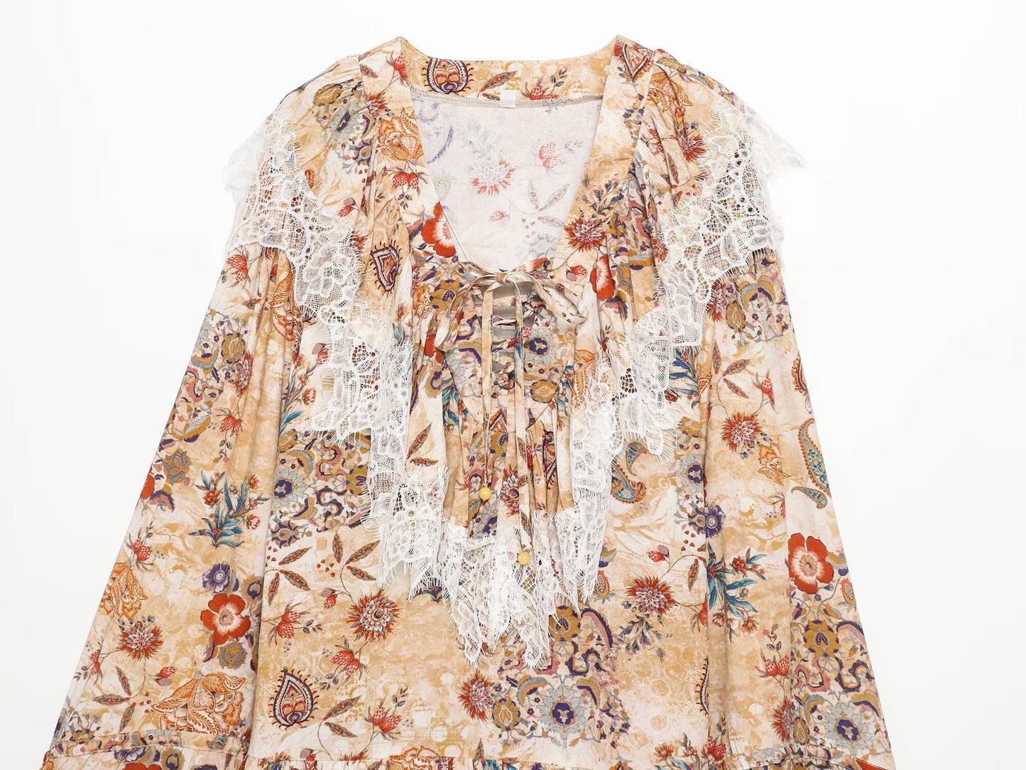 Women's lace decorative printed mini dress