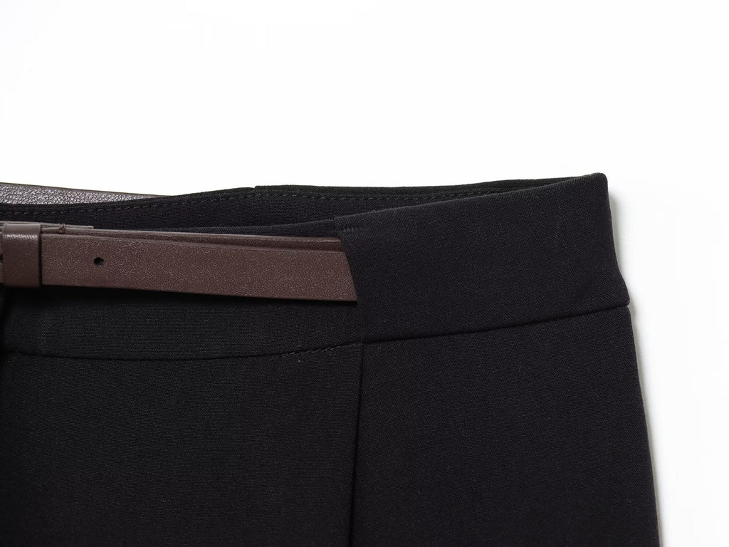 Women's new fashion belt decoration casual pleated suit pants