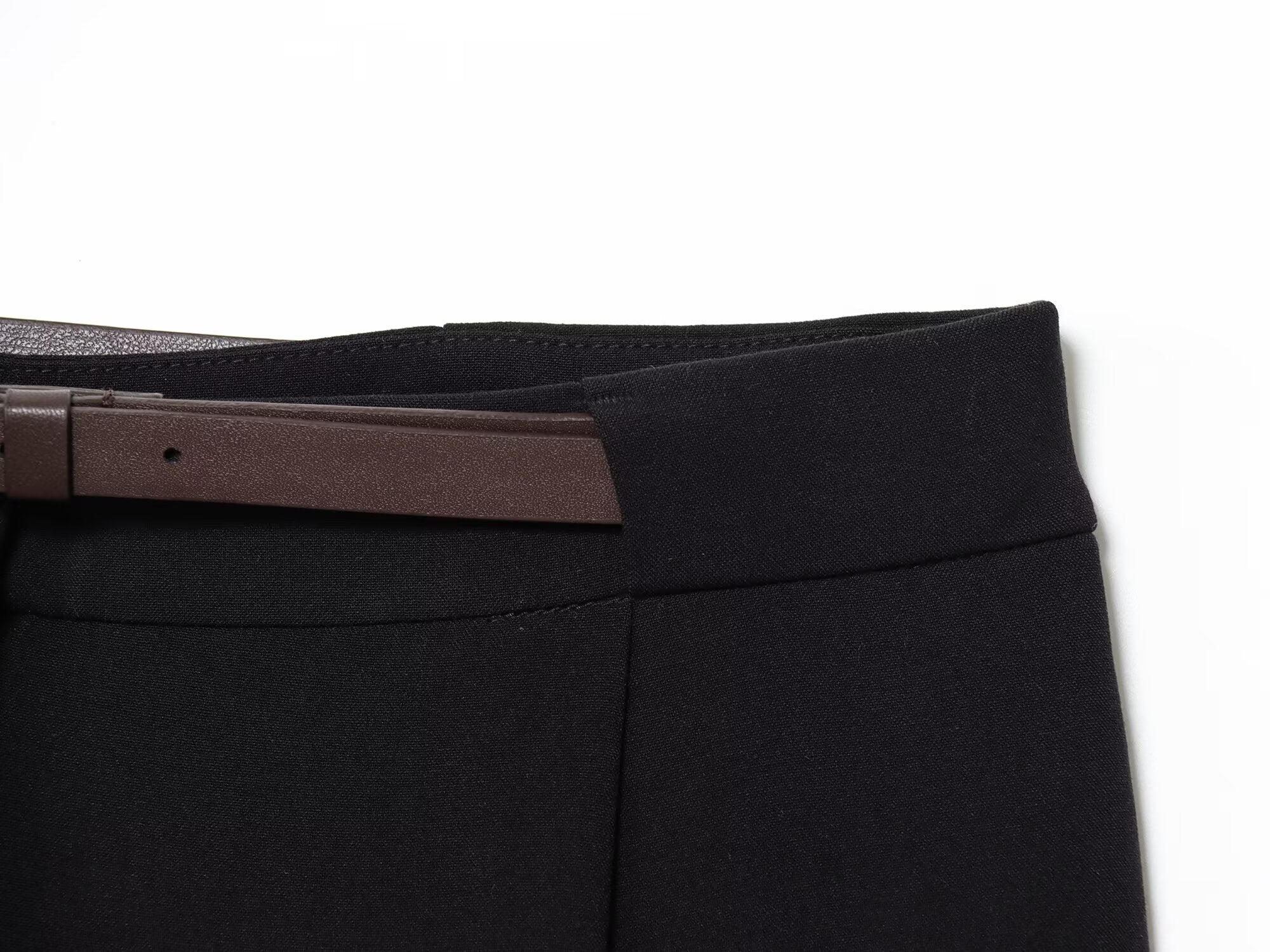 Women's new fashion belt decoration casual pleated suit pants