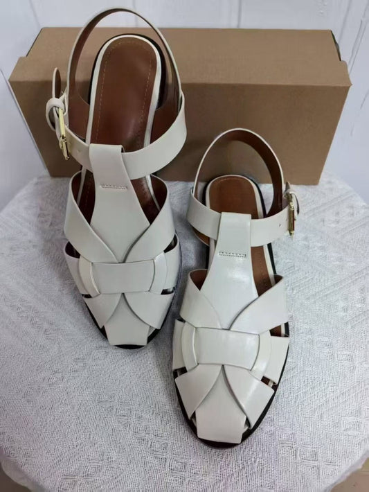 Women's new fashion Joker instep woven round-headed flat-bottomed Roman sandals