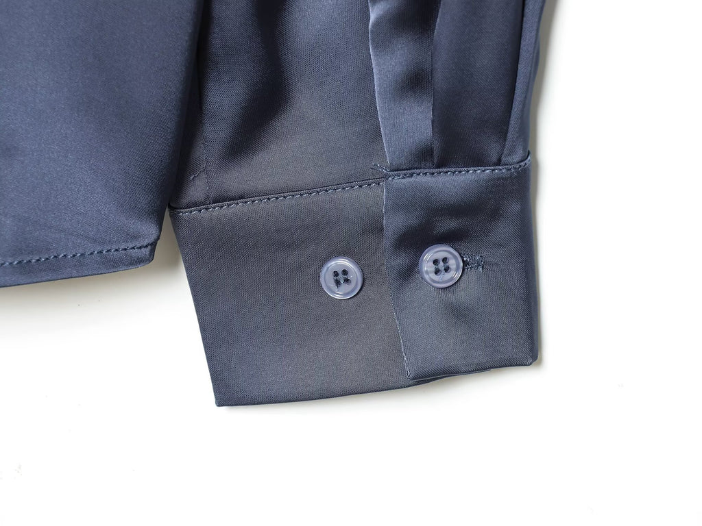 Women's casual satin textured lapel shirt