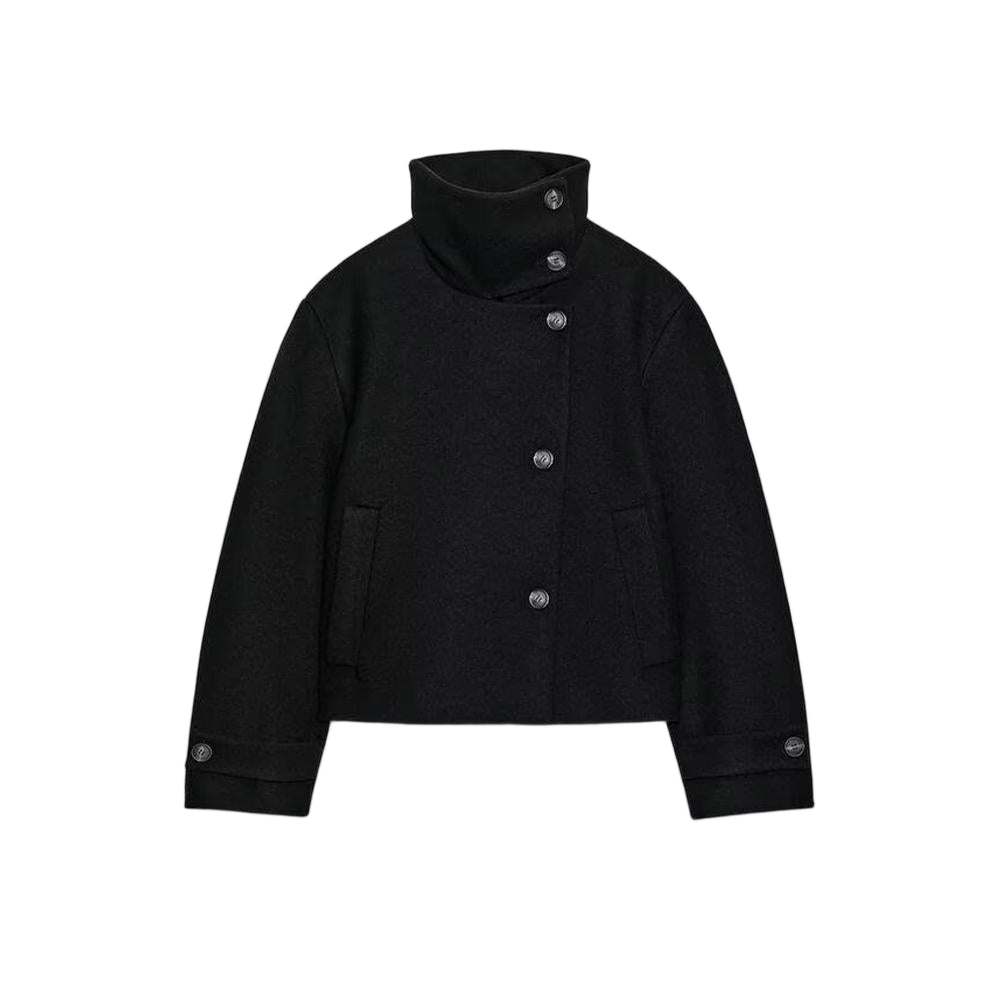 Women's loose standing collar warm woolen coat