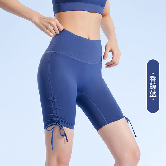 Women's New Tight-fitting Nude Yoga Shorts Exercise Fitness High Waist Hip Five-point Yoga Pants.