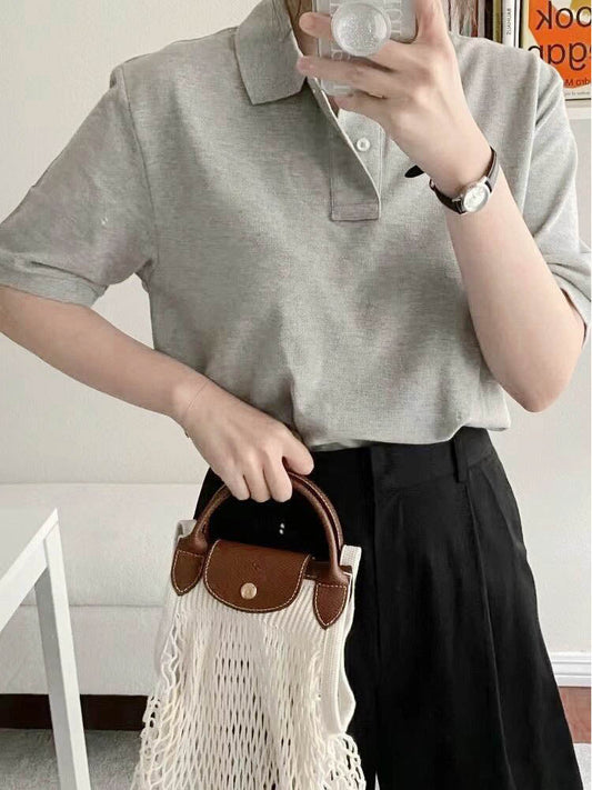 women's new Joker Couple style cotton beaded fabric embroidered POLO shirt