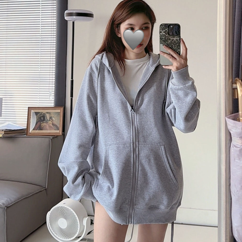 New casual all-match hooded sweatshirt jacket + straight pants