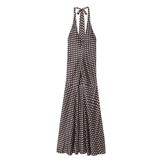 women's chic Fashion sexy wave point hanging neck MIDI dress