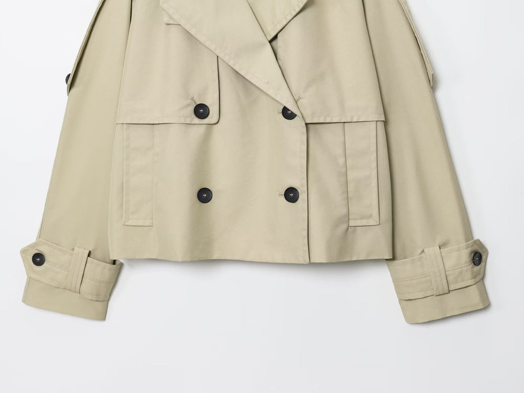 Women's new fashion short double breasted waterproof windbreaker jacket