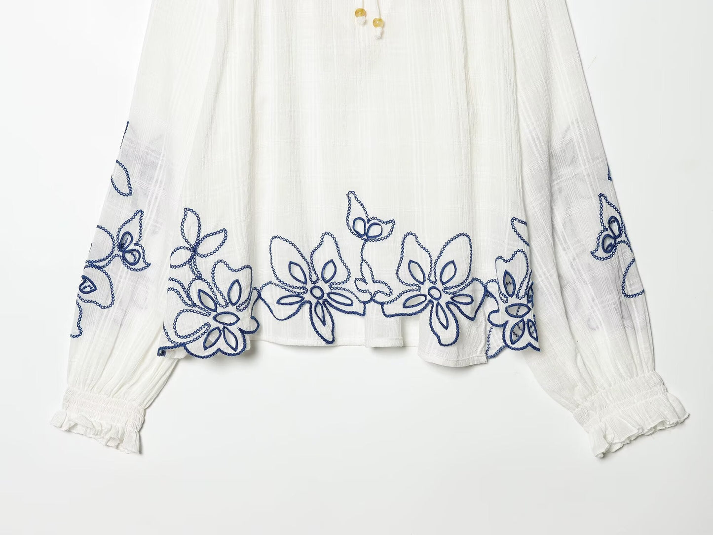 Women's floral embroidered lace up shirt