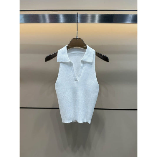 Women's new Joker Lapel Embroidered Knitted Sleeveless Pullover Vest