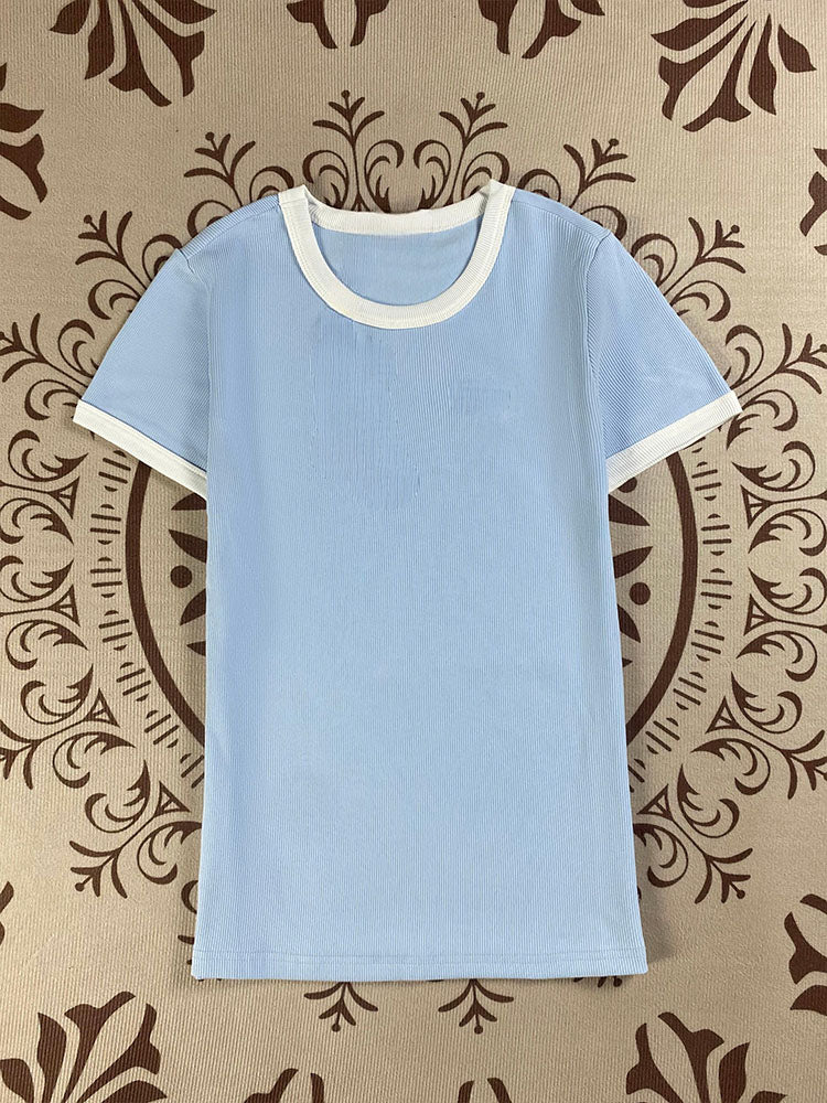 Women's cotton embroidered T-shirt short sleeve slim top